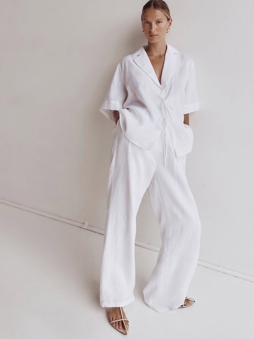 DISSH Easton White 100% Linen High Rise Wide Leg Pants Size 8